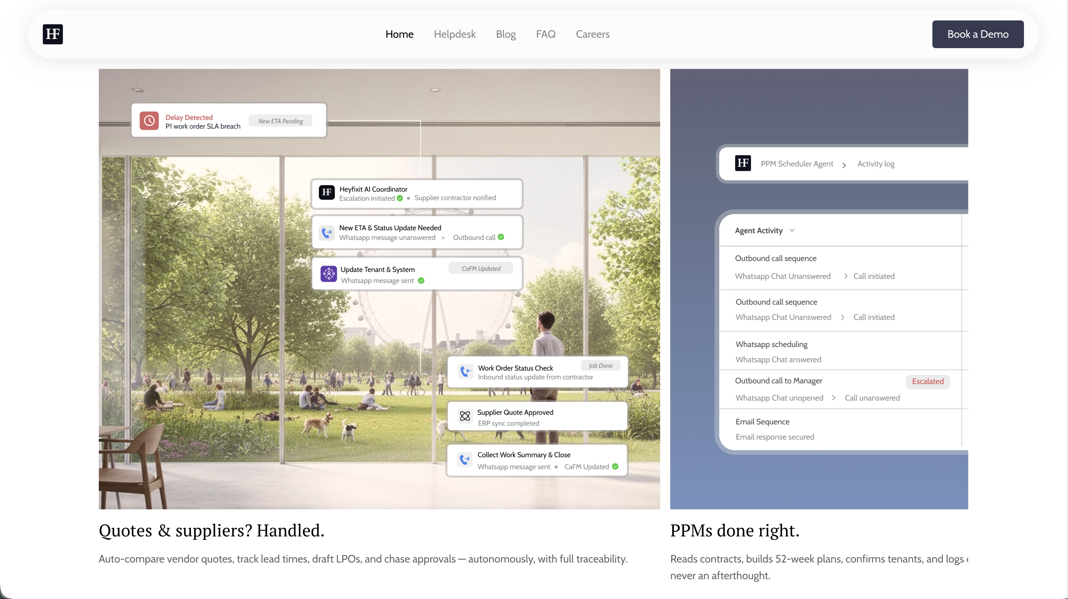 Effortless coordination, real-time response — Heyfixit feature section