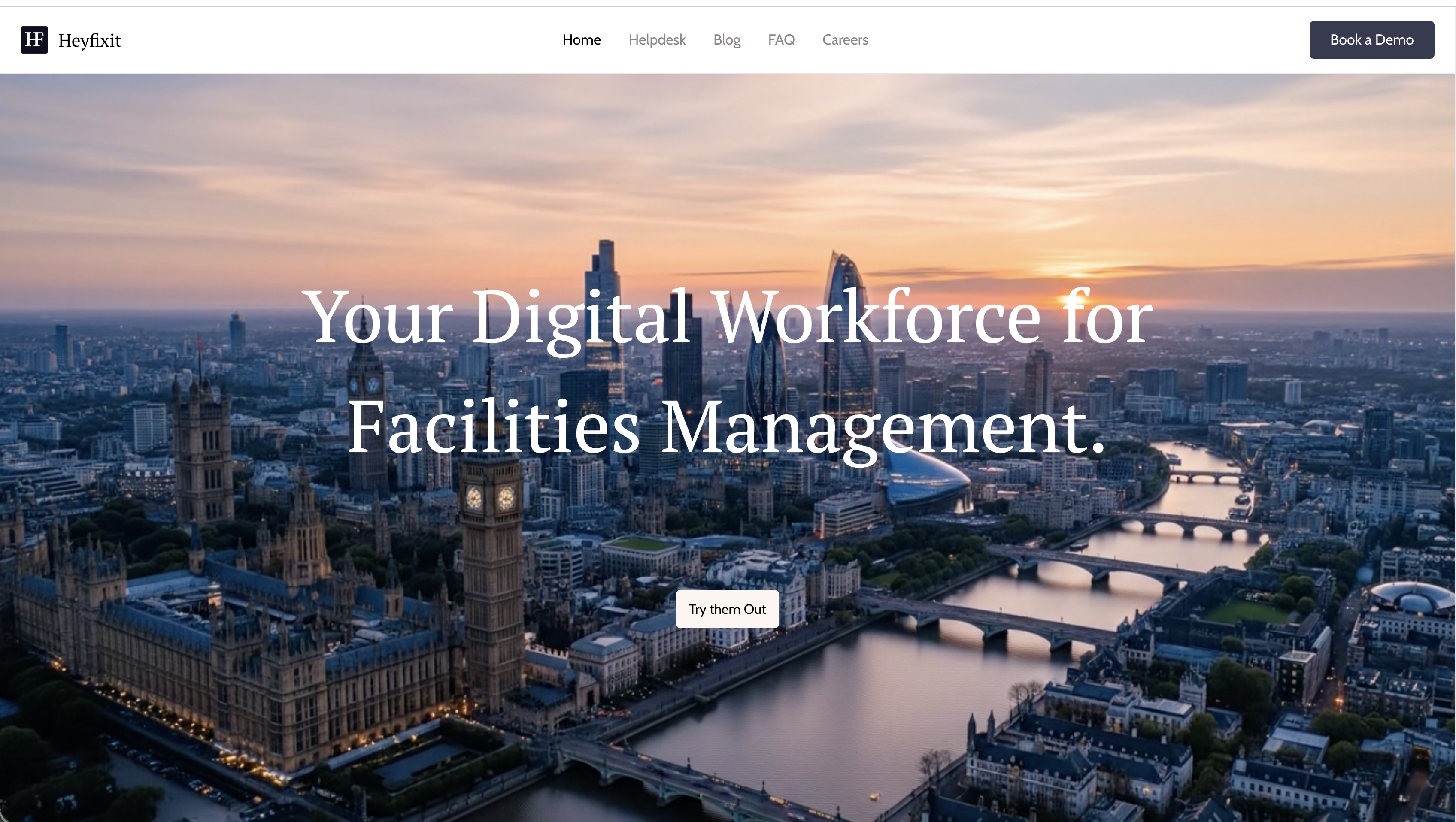 Heyfixit homepage hero — Your Digital Workforce for Facilities Management