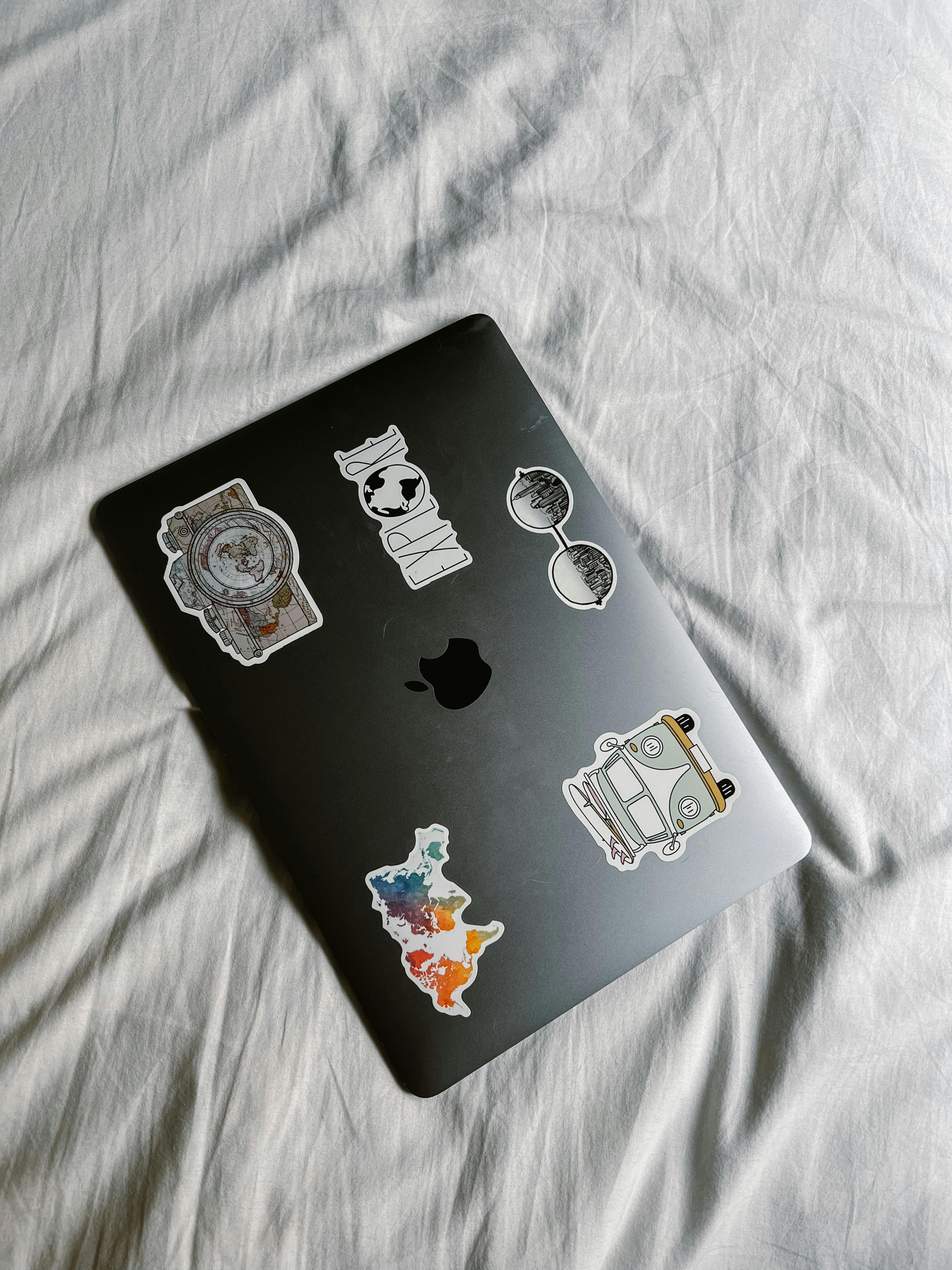 Sticker-covered laptop used as a strategy visual